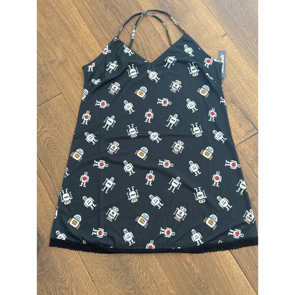 ModCloth Robot Nightgown V-Neck Tank Sleep Pajamas Navy Womens Small NWT - Picture 2 of 5